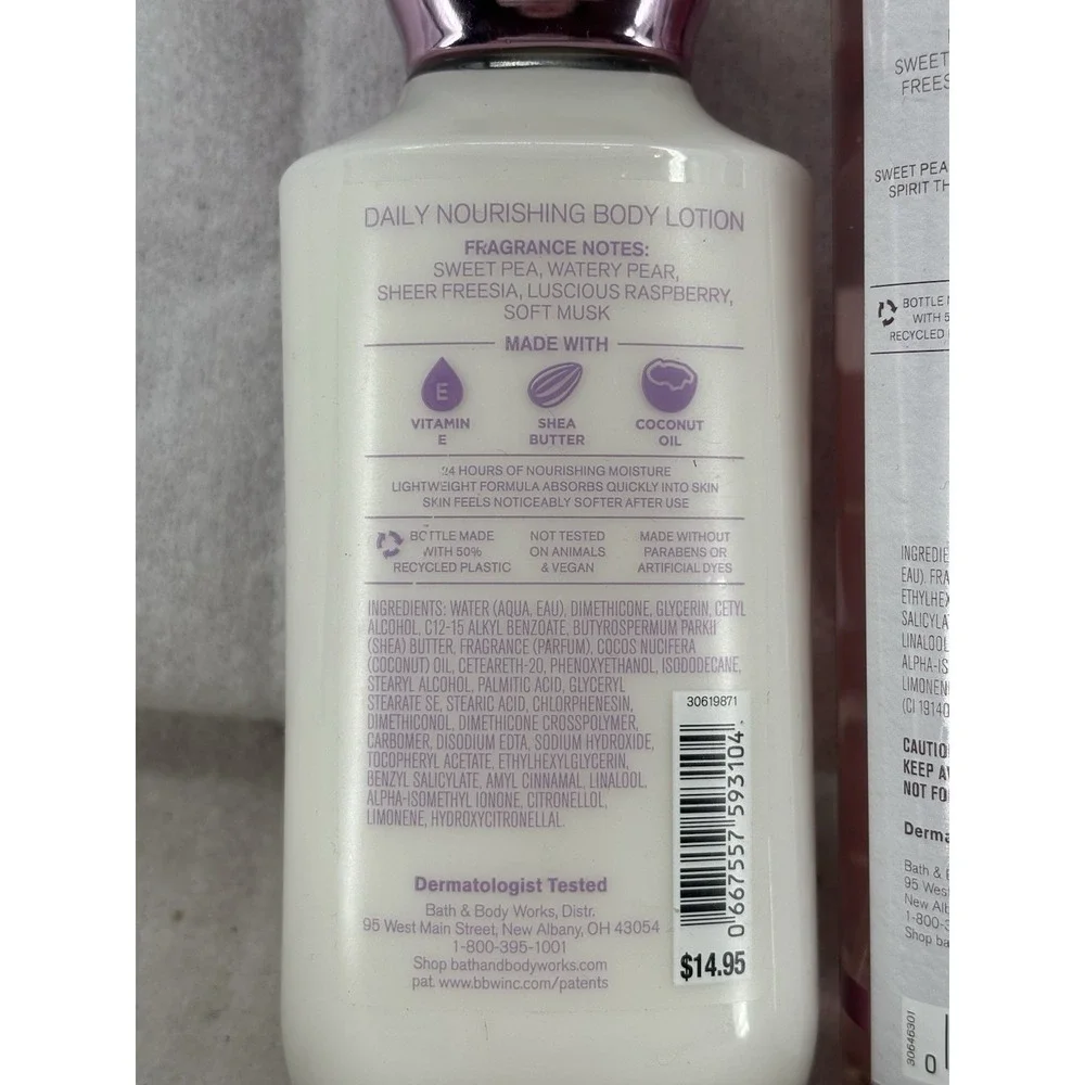 Bath & Body Works SWEET PEA Body Lotion & Fragrance Mist Set 8 fl oz (2 Pack)